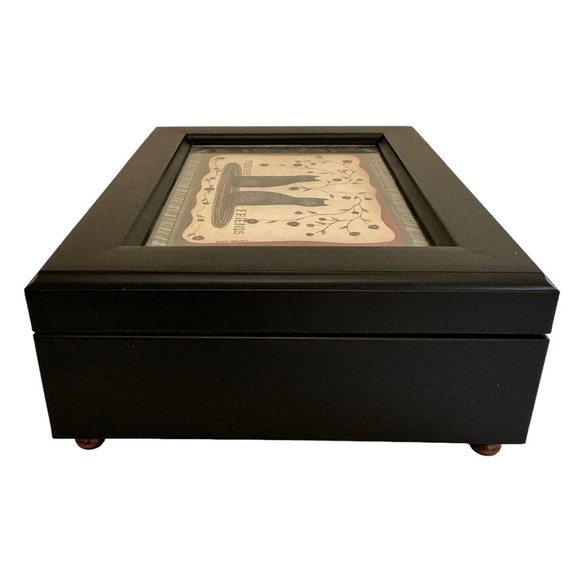 Vintage Sankyo Wooden Musical Jewelry Box with Picture Frame on Lid Velvet Lined - Picture 7 of 9